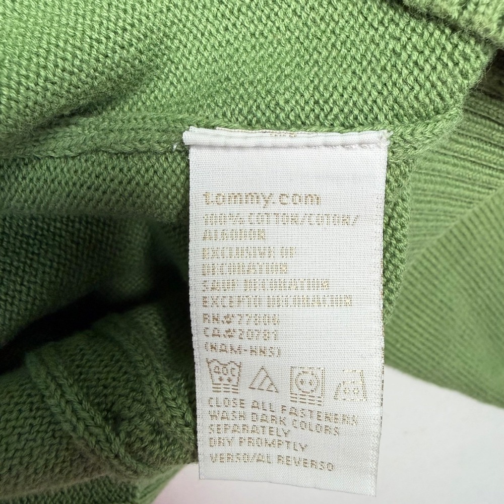 Tommy Hilfiger Y2K Vintage 1/4 Zip Sweater Green 100% Cotton Knit Mock Neck 1X‎ - Picture 5 of 11